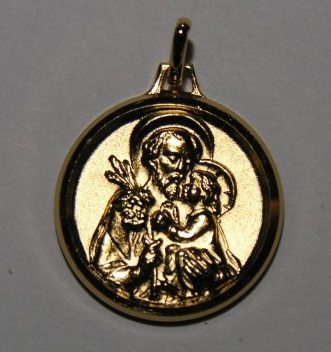 Médaille Saint Joseph Plaqué Or - Pendentif Rond Avec Inscription "Saint Joseph Pray For Us" - Chaîne Acier Inoxydable 55+5 Cm
