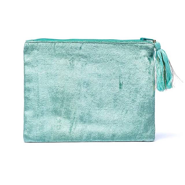Pochette zippée en velours Menthe avec phases lunaires #1