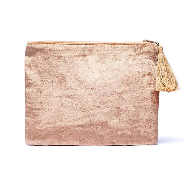 Pochette zippée en velours beige à fleurs #1