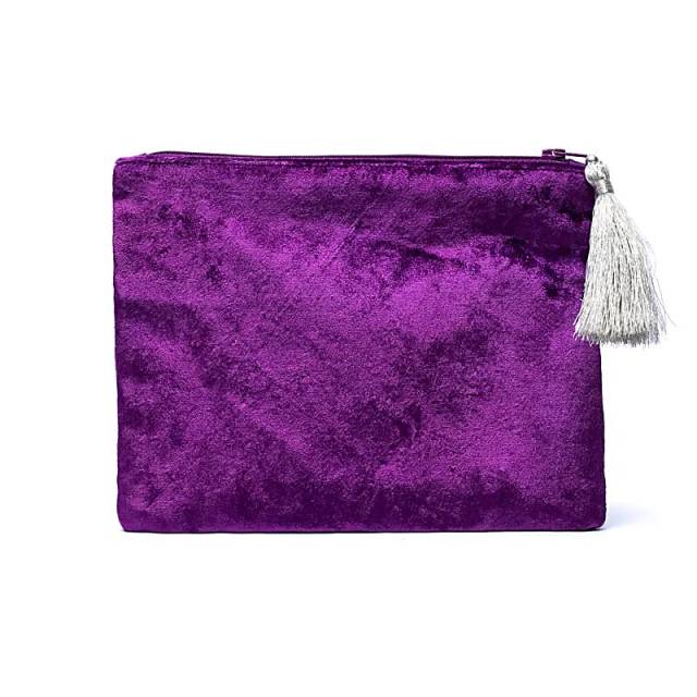Pochette zippée en velours violet avec galaxie #1