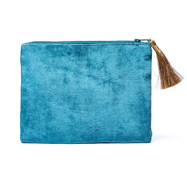 Pochette zippée en velours bleu à fleurs #1