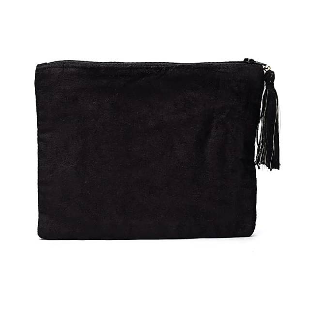 Pochette zippée en velours noir avec phases lunaires #1