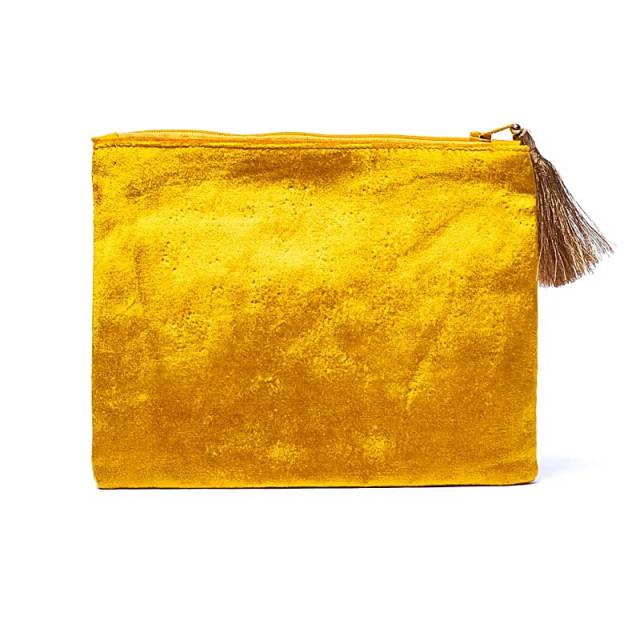 Pochette zippée en velours Jaune avec Soleil #1