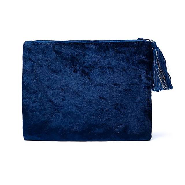 Pochette zippée en velours bleu foncé avec lune et étoiles #1