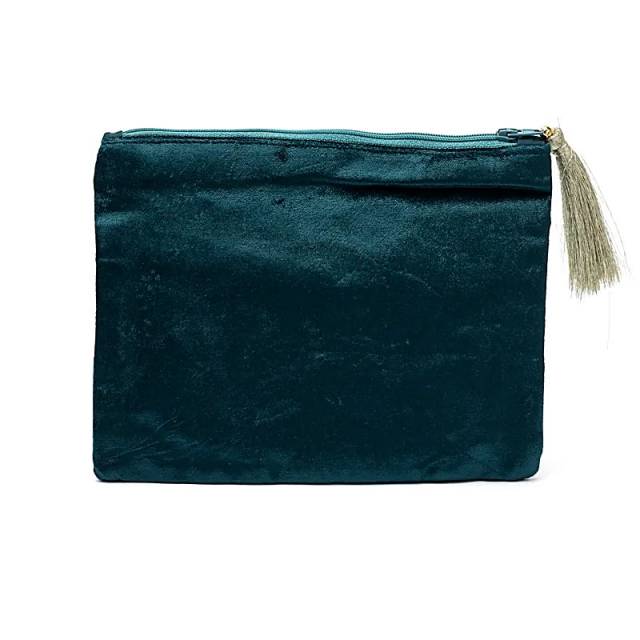 Pochette zippée en velours pétrole avec Graine de Vie #1