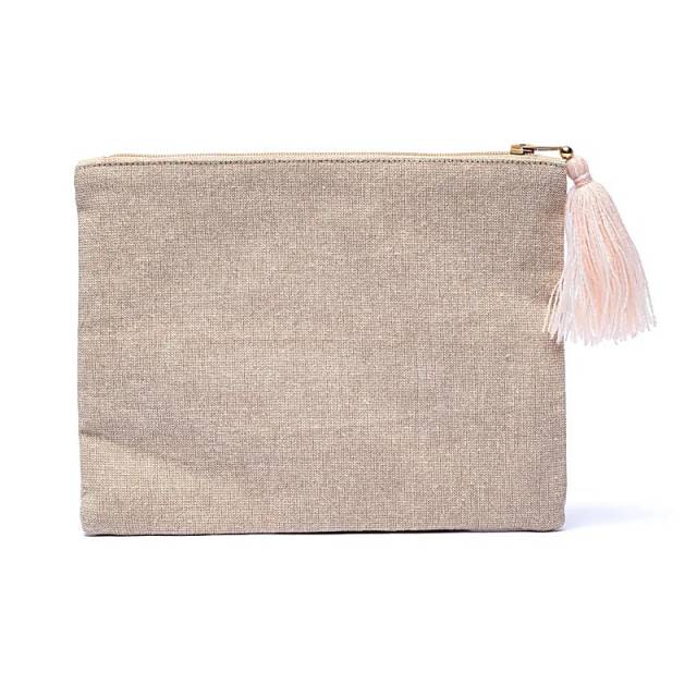 Pochette zippée en velours beige/or avec Fleur de vie #1