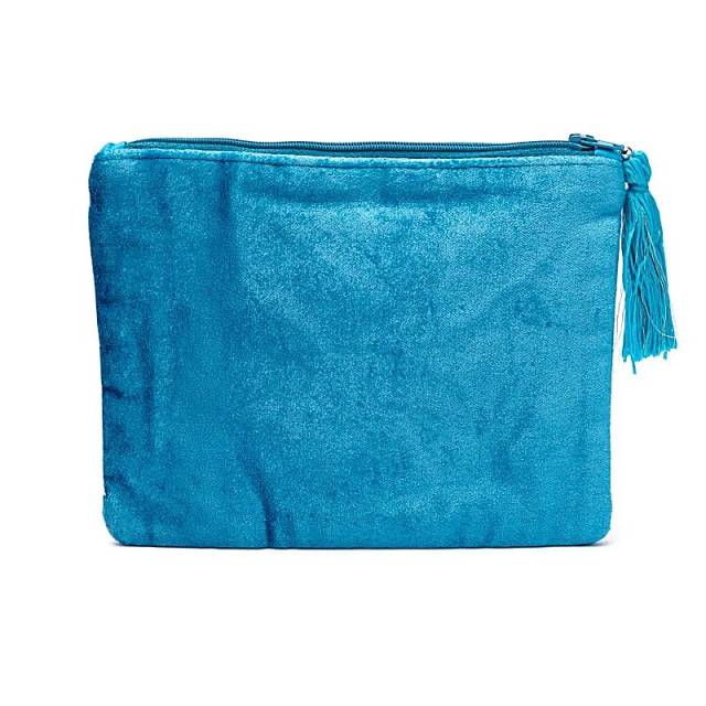 Pochette zippée en velours bleu avec Œil de la Providence #1