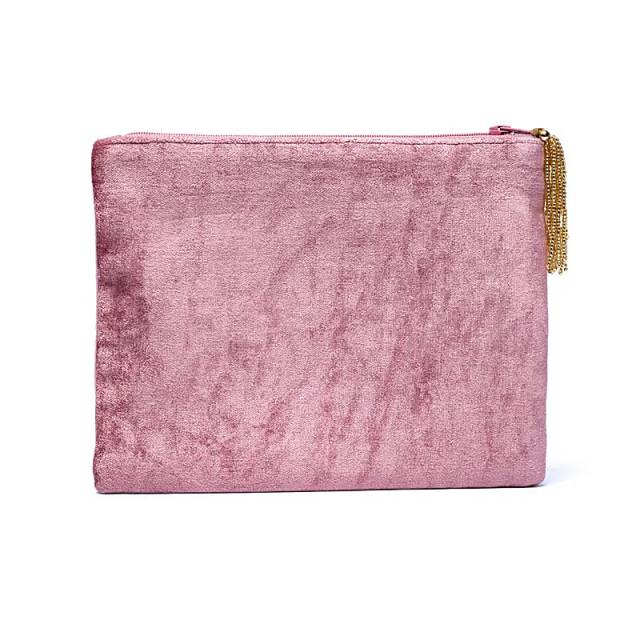 Pochette zippe en velours Rose avec Arbre de vie #1