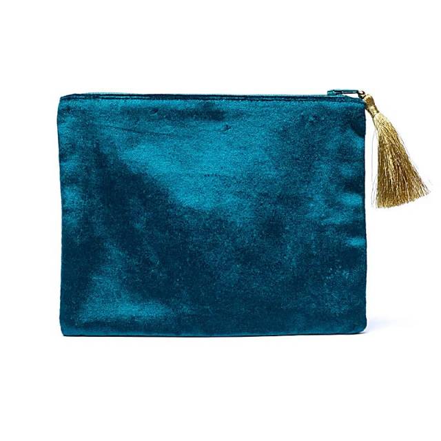 Pochette zippe en velours ptrole avec Oeil des tarots #1