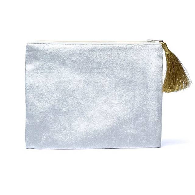 Pochette zippée en velours Blanc avec Soleil et Lune #1