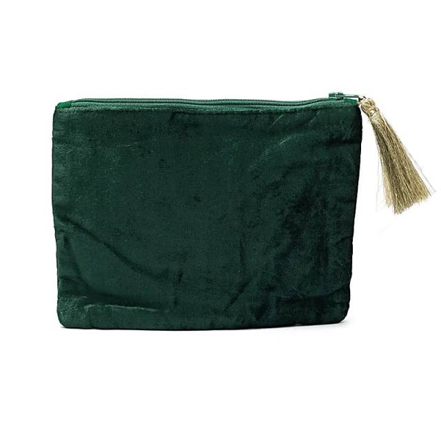 Pochette zippée en velours vert avec Arbre de Vie et cœurs #1