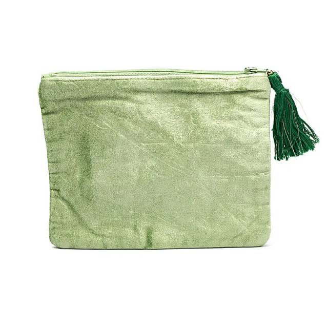 Pochette zippée en velours vert avec trèfle à quatre feuilles #1